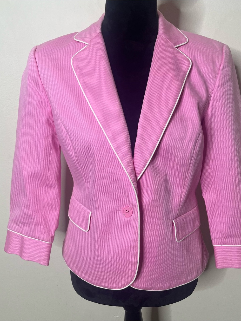 Neiman Marcus Bubblegum Pink Blazer with White Piping